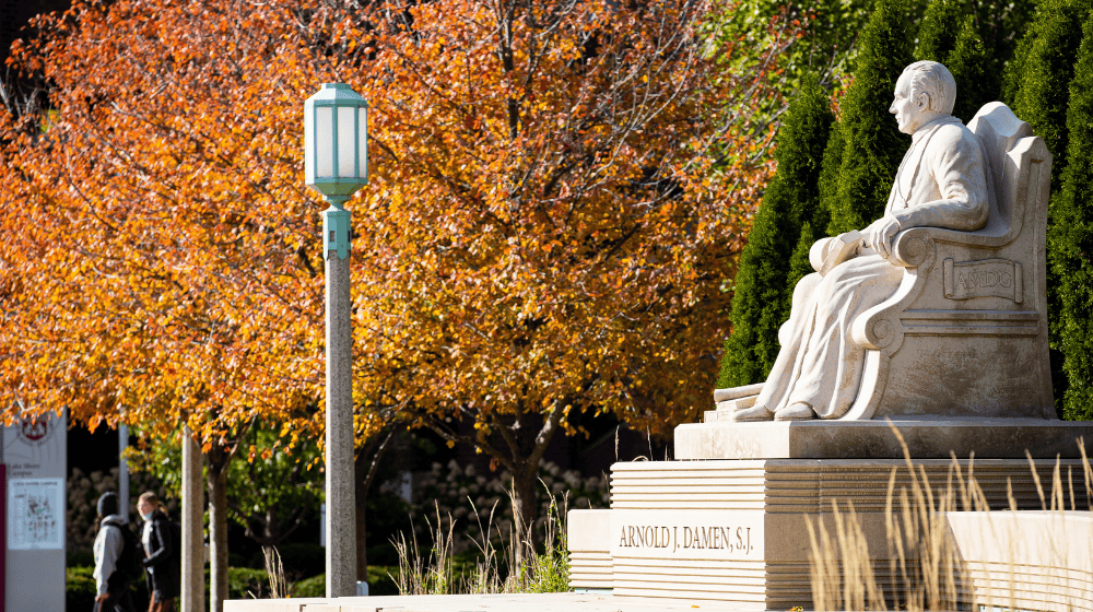 The statue honoring Arnold J Damen, SJ